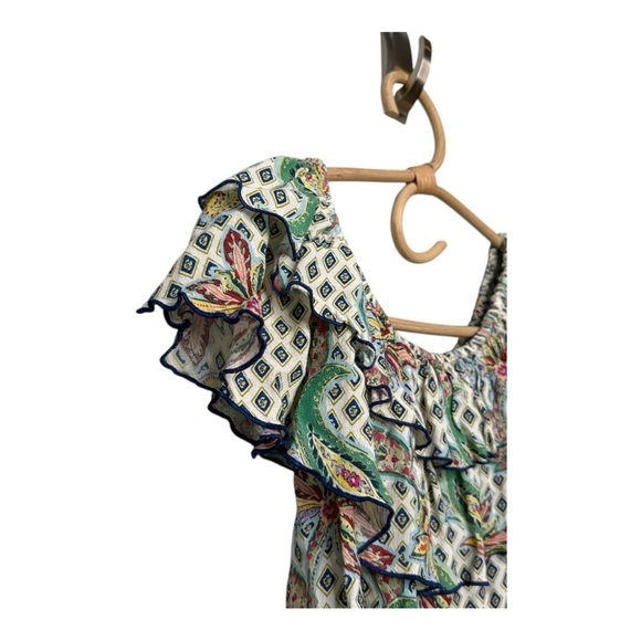 Zara Ruffle Off Shoulder Top in White Multi Color Floral Botanical Size XSmall - Picture 3 of 15